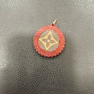 Wooden Necklace Charm with upcycled Louis Vuitton monogram charm